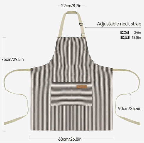 NLUS 2 Pack Cooking Aprons for Women with Pockets, Adjustable Kitchen Bib Aprons Chef Aprons for Women Men(Brown Pinstripes)...