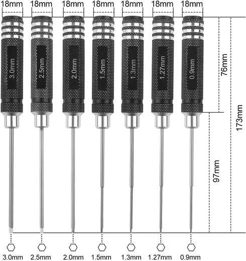 RC Hex Driver Set - 7pcs Hex Allen Screwdriver Kit 0.9mm 1.27mm 1.3mm 1.5mm 2.0mm 2.5mm 3.0mm Key Driver Repair Tools for Rc Car Traxxas Helicopte...