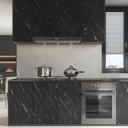 LACHEERY Thick Black Marble Contact Paper for Countertops Waterproof Black Marble Countertop Peel and Stick Matte Marble Wall Paper Kitchen Counte...