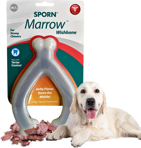 Sporn Durable Marrow Wishbone Dog Chew Bones for Aggressive Chewers, Jerky Flavor Dog Chew Toys for Large Dogs, Gluten-Free & Non-Toxic, Medium/La...