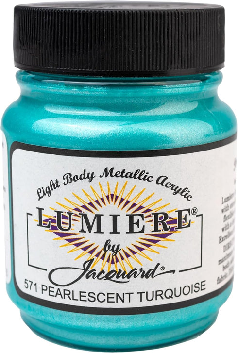 Jacquard Lumiere 2.25oz Fabric Paint Pearlescent Turquoise - Metallic Paint for Fabric Leather Canvas Paper and Wood - Light-bodied Metallic Acryl...