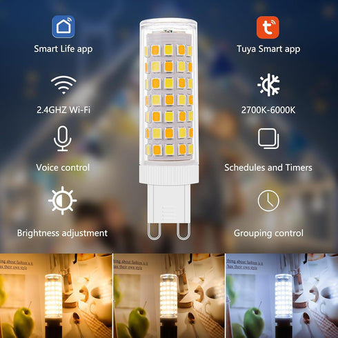 I-SHUNFA Wi-Fi Smart G9 LED Bulbs,Compatible with Alexa/Google Assistant, Dimmable,Warm White to Cool White, Brightness Adjustable 1%-100% 120V,0....