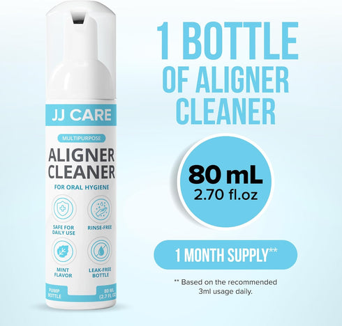 JJ CARE Aligner Cleaner Foam (Pack of 1) 80ml, Mint Flavored Retainer Cleaner Foam, Multi-Purpose Whitening Foam for Aligners, Retainers, Mouth Gu...