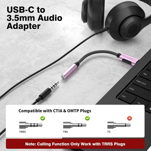 USB-C to 3.5mm Headphone Adapter for Samsung S24 S22 S23 Ultra iPhone 15 15 Pro Max Plus,Type C to Aux Audio Dongle Earphone Adapter DAC Chip for ...
