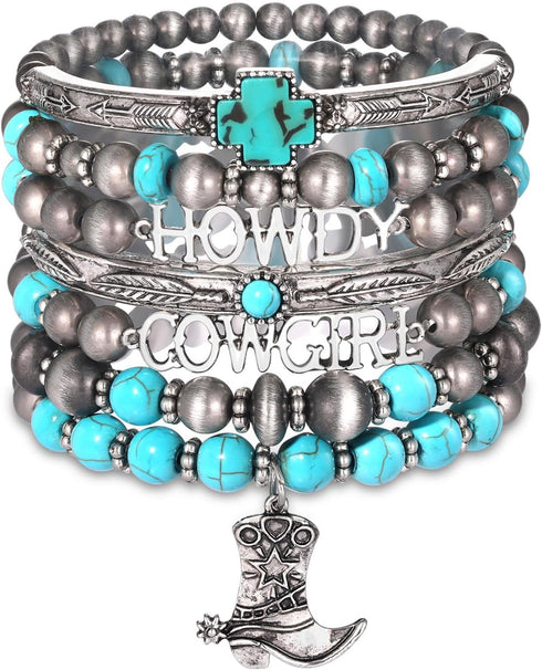 FAERLIIRY Turquoise Bracelet Western Bracelets Stackable Bracelet Handmade Gemstone Bangle for Women Christmas Birthday Gift...