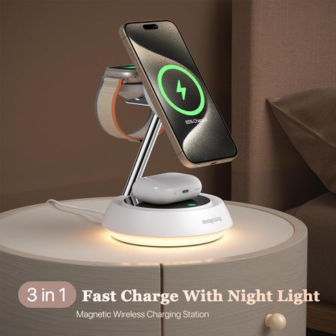 3 in 1 Charging Station for Apple Devices, 18W Fast Magnetic Wireless Charger Stand Compatible with iPhone 15/14/13/12/Pro/Pro Max/Plus/Mini, and ...