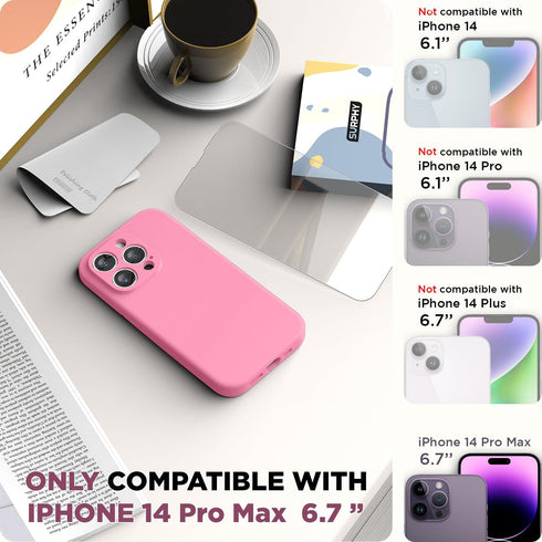 SURPHY Designed for iPhone 14 Pro Max Case with Screen Protector, (with Camera Protection + Soft Microfiber Lining) Liquid Silicone Phone Case (Pi...
