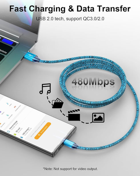 Android Charger Cord, USB-C Fast Charging Cable for Samsung Galaxy S25 S24 S23 Ultra Plus A15 A14 A13 Braided Auto Car Cargador Wire, iPhone 15 Pr...