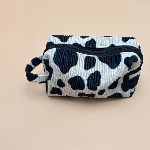 Cow Print Makeup Bag Corduroy Cosmetic Bag Cute Travel Pouch Bags White and Black Checkered Mini Makeup Purse Pouch Makeup Brushes Organizer Bag f...
