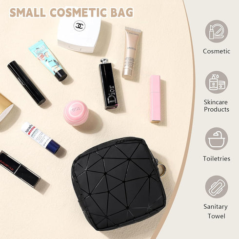 4.5" Mini Makeup Bag for Women, Small Black Cosmetics Bag for Purse, Portable Makeup Pouch with Zipper for Girls (Black, Small)...