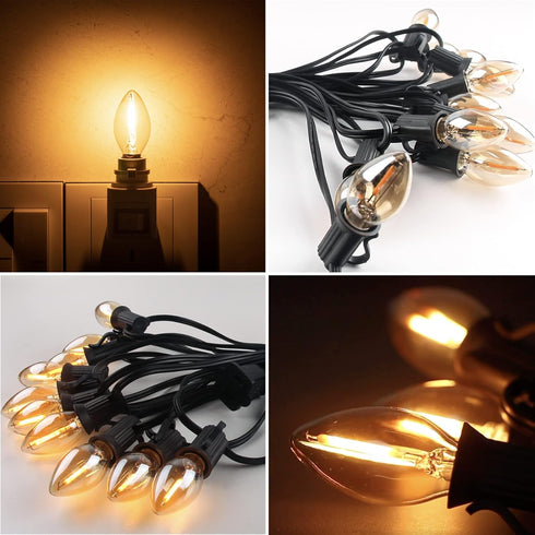 C7 LED Nignt Light Bulb,Classical Edison Style E12 Candle Base, 0.5 Watt LED Filament Bulb, Sign Light Replacement Bulb,5 Watts Equivalent, Ultra ...