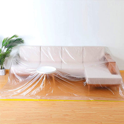 HERSENT 146"/12ft Plastic Sofa Couch Cover,Plastic Covers for Furniture,Waterproof Couch Cover for Sectional Sofa LShape,Extra Large Bed Couch Cha...