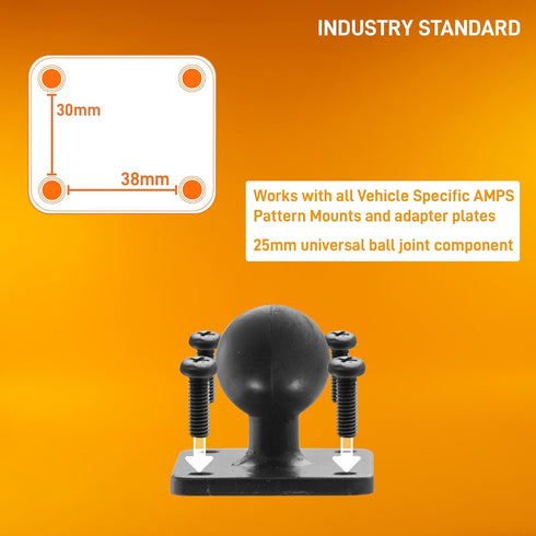iBOLT 25mm / 1 inch Metal AMPS Adapter Plate for Industry Standard Dual Ball Socket mounting arms...
