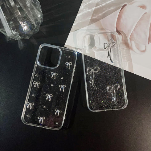 Phone Case for iPhone 15 Plus 14 Plus Clear Glitter Cute Bow Knot Aesthetic Girly Phone Case with Phone Charms Chain Bracelet Soft Protective Cove...