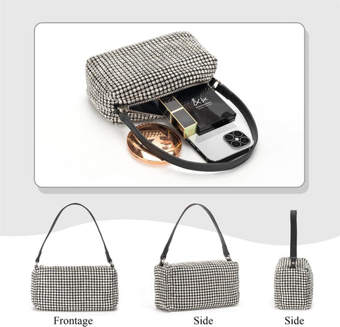 Bling Shiny Crossbody Bag Silver Rhinestone Purse Evening Handbag Wedding Prom Party Sparkling Clutches for Woman...