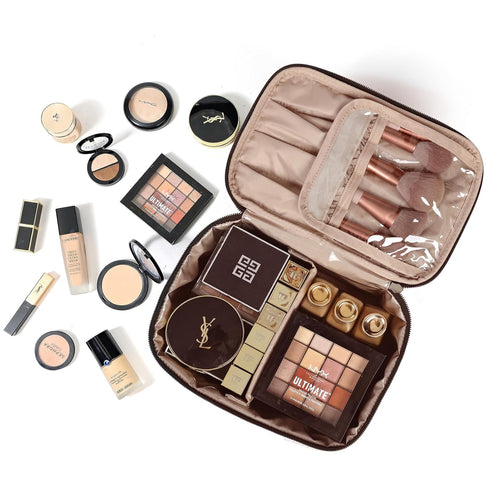 NISHEL Travel Makeup Bag Women, Cosmetic Organizer Case, Portable Travel Essentials Case for Travel-Size Accessories Bottles, Brushes, and Skin Ca...