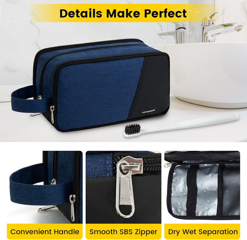 Vorspack Travel Toiletry Bag - Large Toiletry Bag for Men Water Resistant Skincare Bag Dopp Kit for Bathroom Toiletries Accessories Gifts - Navy B...