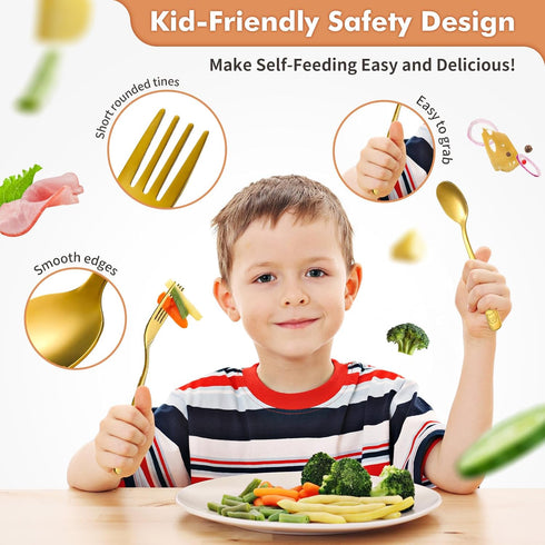 Stainless Steel Toddler Utensils Set - 12 Pieces Kids Silverware Set Children Safe Food Grade Small Forks and Spoons Dishwasher Safe Mirror Polish...