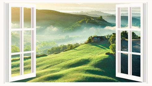Mountain View Wall Stickers 3D Fake Window Wall Stickers Nature Scenery Wall Stickers Murals Removable Landscape Wall Decals Peel and Stick Remova...