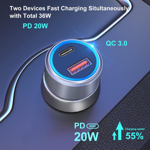Car Charger 40W USB C Fast Charging Adapter Compatible iPhone, Type C Car Charger with Cigarette Lighter Plug, Automobile Chargers for Cell Phone,...