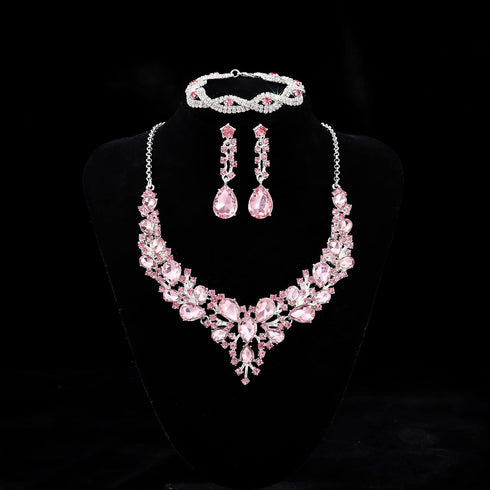 Rhinestone Bridal Jewelry Sets for Women Crystal Necklace Earrings Bracelet Set Silver-Tone Wedding Bridal Bridesmaid Gifts fit with Wedding Dress...