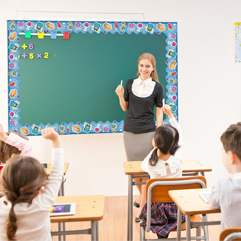 1 roll 65.62 Feet Welcome Back to School Bulletin Board Border Stickers, Bulletin Board Trim Classroom Decorations for Term Begins (Blue)...