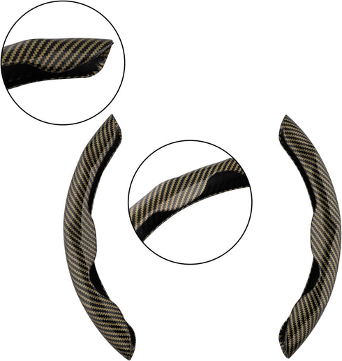Car Steering Wheel Cover Set Carbon Fiber Upgraded Shock Absorption and Anti Slip Lining, Ultra-Thin and Sweat Absorbing (Yellow Black)...