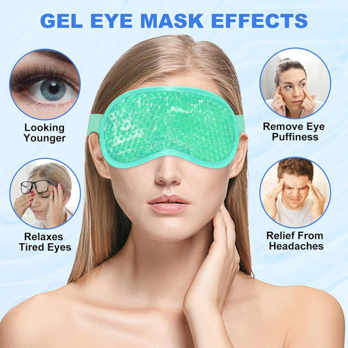 2Pack Cold Cooling Eye Mask, Reusable Gel Eye Mask Hot/Cold Therapy Gel Bead Eye Mask with Plush Backing for Headache/Puffiness/Migraine/Stress Re...