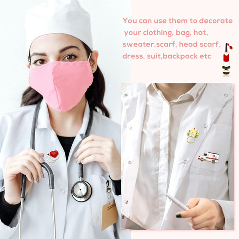 Cute Medicine Enamel Lapel Pin Set, LEEFONE 7 PCS Cartoon Stethoscope Heart Beat Badges Brooch Pins for Doctor Nurse Medical Students Clothing Bag...
