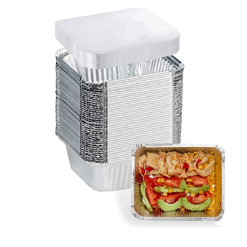 Small Aluminum Pans with Lids(40 Pack - 5"×4") 1 LB Capacity Tin Foil Pans Disposable - 40 Pans and 40 Cardboard Lids for Cooking Baking Party Mea...