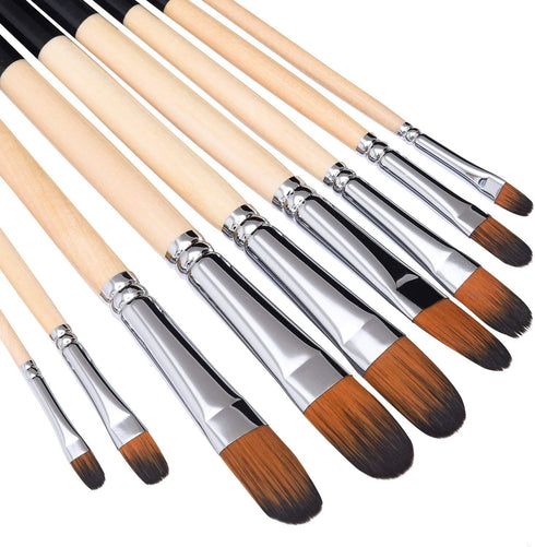 Artist Filbert Paint Brushes Set,9 Pcs Professional Painting Kits with Long Handle Soft Nylon Hair Filbert Brushes for Acrylic Oil Watercolor Goua...