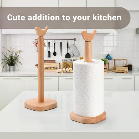 Paper Towel Holder, Cute Bird Wooden Kitchen Roll Stand Organizer Countertop Free Standing, Housewarming Gift New Home...