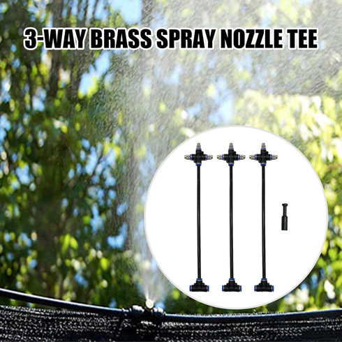 3 Pack 2 Way Brass Misting Nozzles Tee, w/ 13 in Length Built in Hose for Outdoor Watering System, Adjustable 360° Rotation Nozzles, Water Mister ...