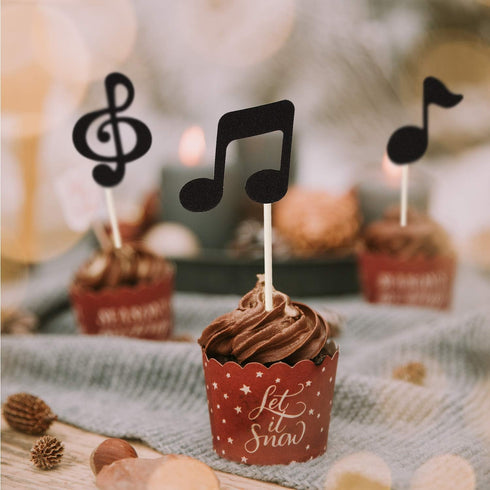 Donoter 48 Pcs Black Glitter Music Notes Cupcake Toppers Musical Symbols Cake Picks for Kids Birthday Party Food Decorations...