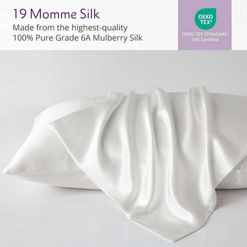Mulberry Park 100% Silk Pillowcase - 19 Momme, Grade 6A Mulberry Silk - Deep Envelope Closure - White/Queen (20'' x 30'')...