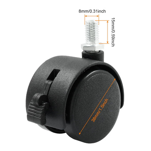 4 Pack 1.5 Inch Caster Wheel Replacement, M8 Office Chair Caster Wheel, Universal Standard Size Furniture Wheel with Locking Braking Threaded Scre...