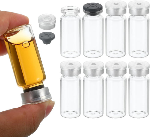 PATIKIL 10ml Sample Vials, 20 Pack Lab Empty Vials with Butyl Rubber Stopper and Crimp Top Caps Borosilicate Glass Vial, Transparent...