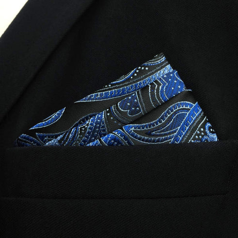 SHLAX&WING Pocket Square for Men Geometric Blue Black Silk Paisley Hanky...