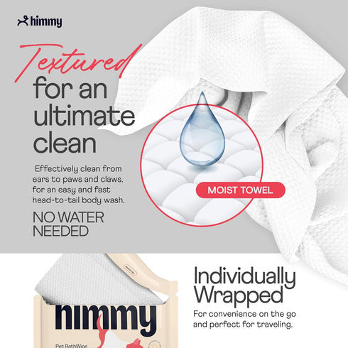 Himmy Large Pet Wipes for Dogs and Cats - 12" x 18" Bath Wipes for Cleaning, Deodorizing, Conditioning, Anti-Itch Grooming, Wet Dog Wipes for Paws...