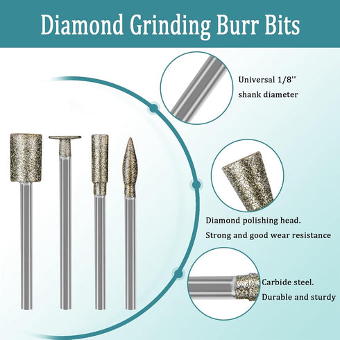 Stone Carving Set Diamond Burr Bits Compatible with Dremel, 50PCS Polishing Kits Rotary Tools Accessories with 1/8’ Shank for Carving, Engraving, ...