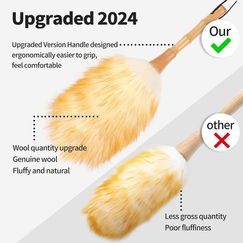 Feather Duster, Lambswool Duster for Cleaning,with Solid Wooden Handle,Leather Hang Strap,Anti-Static 14.9 inchs Washable Reusable Small Hand Dust...