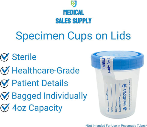 Sterile Specimen Cups with Lids: 4oz Transparent Urine Collection Cup with Leak-Resistant Screw-On Lids - 3-inch Sample Jars - Designed for Secure...