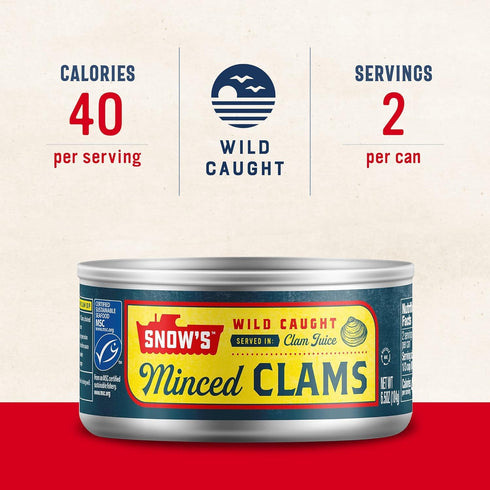 Snow's Wild Caught Minced Clams Canned, 6.5 oz Can - 5g Protein Per Serving - Gluten Free, Keto Friendly, 99% Fat Free...