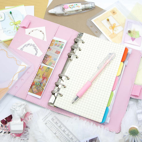 6 Ring Binder Journal with 4 Different Paper Styles, 2 Sets of Labels and 5 Paper Dividers, 5 PP Zipper Bags, 1 ruler, Aesthetic & Fashionable Sta...