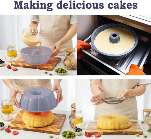 Bundt cake pan Silicone Cake Mold, 10’’ Non-stick Fluted Pans Round Baking Molds for Cake, Jello, Gelatin, Brownie, Cornbread, 12 Cups,Large Size ...