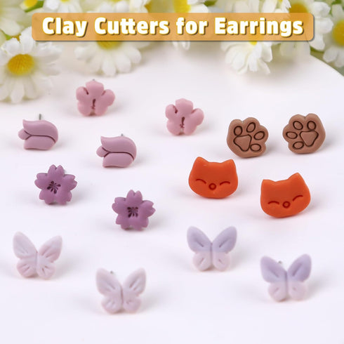 Puocaon Mini Polymer Clay Cutters - 20 Pcs Flower Cat Paw Clay Cutters for Polymer Clay Earrings Making, Monstera Sakura Clover Clay Jewelry Cutte...