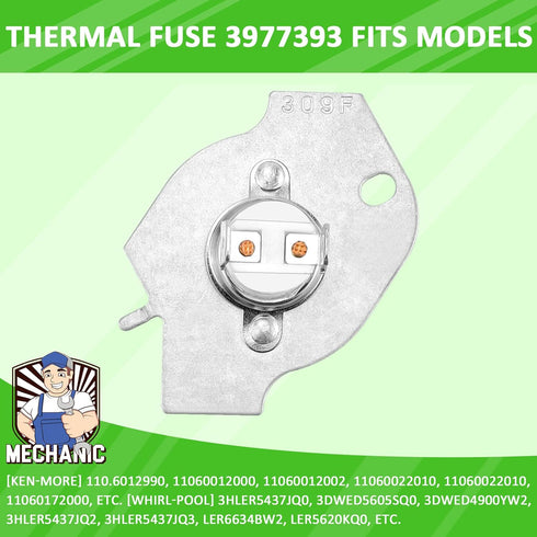 AMI PARTS Thermal Fuse Dryer Replacement Part 3977393 for Whirlpool & Kenmore Replaces AP3094244 3399848 PS334299 2651 279816VP EAP334299 Pack of 12