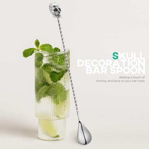 Homestia Bar Spoon Cocktail Mixing Spoon, 12-Inches Long Handle Stainless Steel Cocktail Stirrers, Spiral Design with Skull End Cocktail Spoon for...