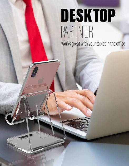 ZAW Acrylic Cell Phone Stand, Office Desk Accessories Clear Phone Stand for Desk, 4MM Acrylic Phone Holder, Compatible with iPhone 14 Pro, Samsung...