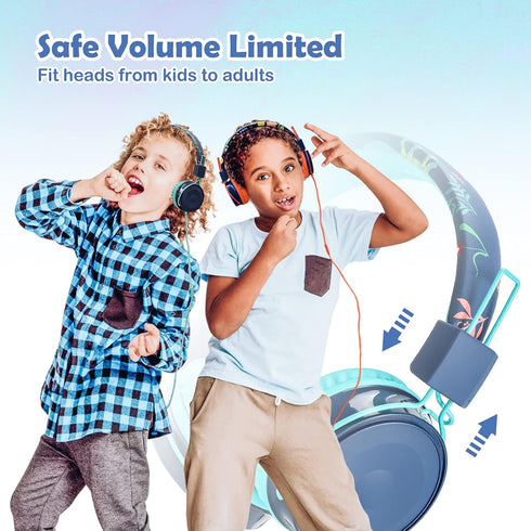 okcsc B2 Kids Cartoon Headphones with Mic, 85dB Safe Volume Limited On-Ear Headset for Kids Girls Boys, Foldable Adjustable 3.5mm Jack Stereo Wire...
